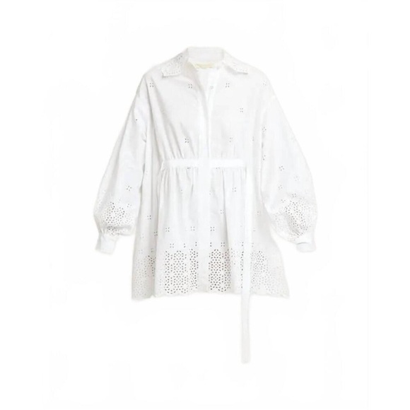 ULLA JOHNSON Gemma Shirt Dress Cowrie White Eyelet Statement Colla Size 6 Medium - Picture 16 of 16